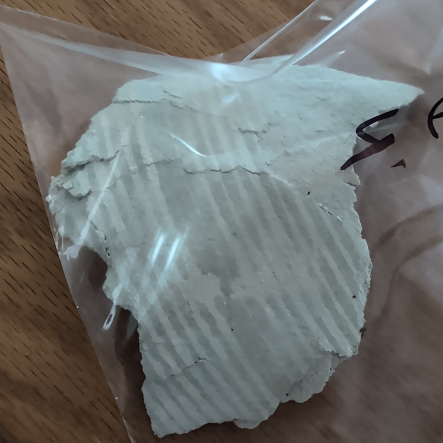 Bulk sample of suspect asbestos-containing material sealed in a labeled bag for PLM laboratory analysis