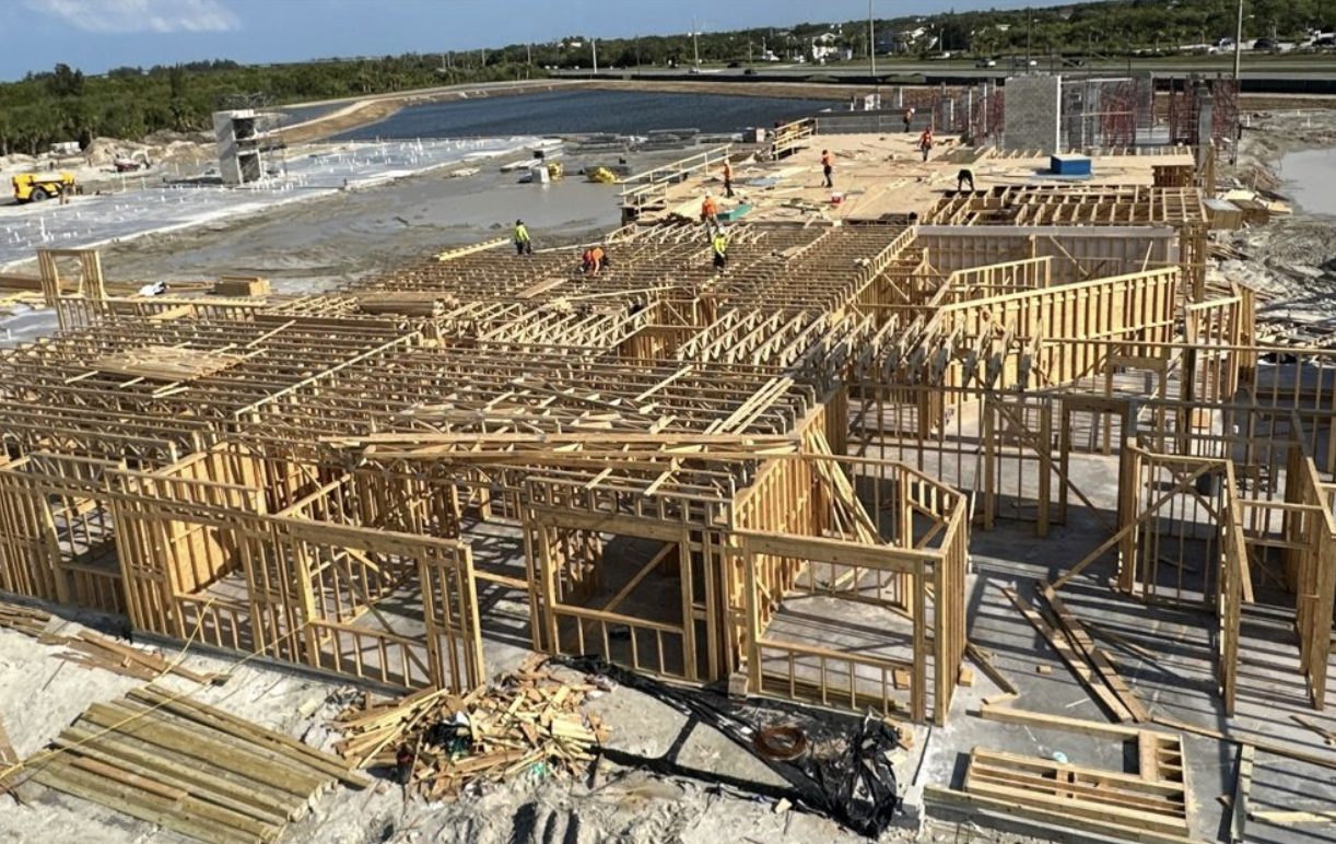 Wood framing under construction at The Vivien in Vero Beach, Florida