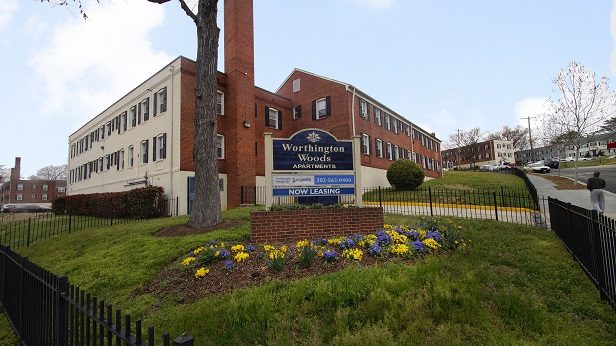 Worthington Woods Apartments entrance sign in Washington DC
